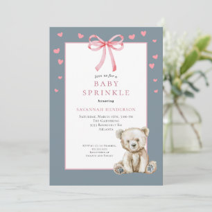 Rosa Blå Babyfirande med rosett Söt teddybjörn Inbjudningar