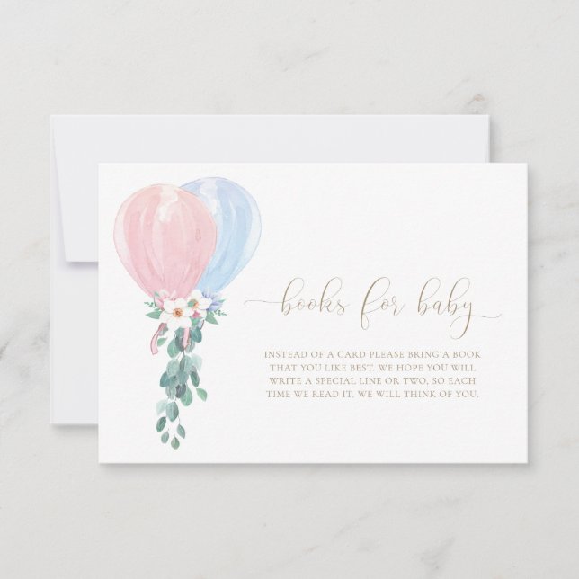 Rosa Blå Ballonger Böcker För Bebis Önskekort Inbjudningar (Framsida)