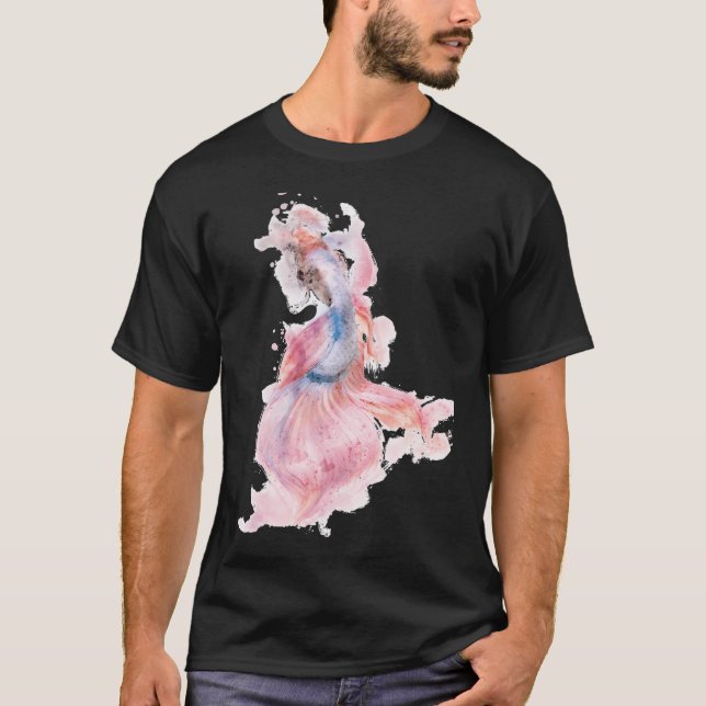 Rosa blå bettafisk akvarelleffekt t shirt (Framsida)