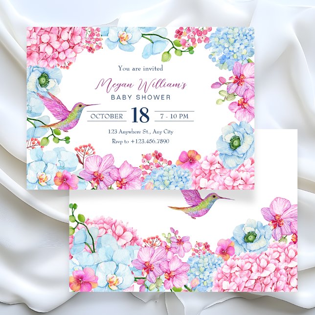 Rosa blå blommande gren med fågel baby shower inbjudningar (Skapare uppladdad)