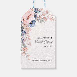 Rosa Blå Blommig Bröllopsdusch Presentetikett