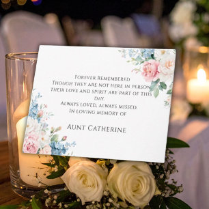 Rosa & Blå Blommig Elegant Bröllop Minneskort Tack Kort