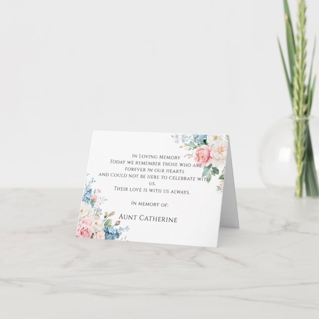 Rosa & Blå Blommig Elegant Bröllopsminneskort Tack Kort (Framsida)