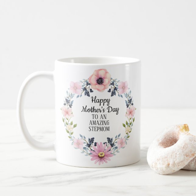 Rosa Blå Blommig Glad Mors Dag-Styvmoder Kaffemugg (Med munk)