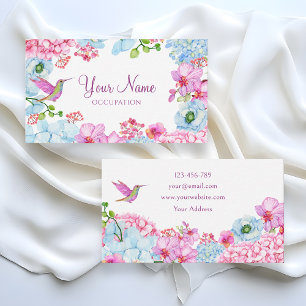 Rosa blå blommigt gren med fågel visitkort