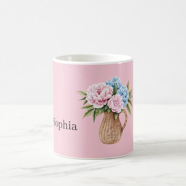 Rosa Blå Blommor Vävd Korg Kaffemugg (Center)