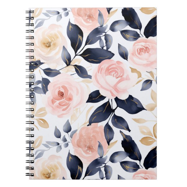 Rosa Blå Chic Blommor Anteckningsbok (Framsidan)