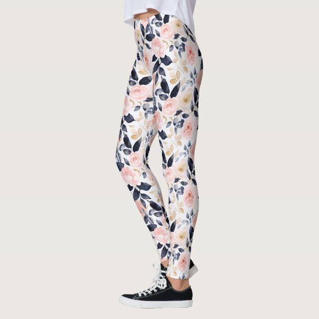 Rosa Blå Chic Blommor Leggings (Vänster)