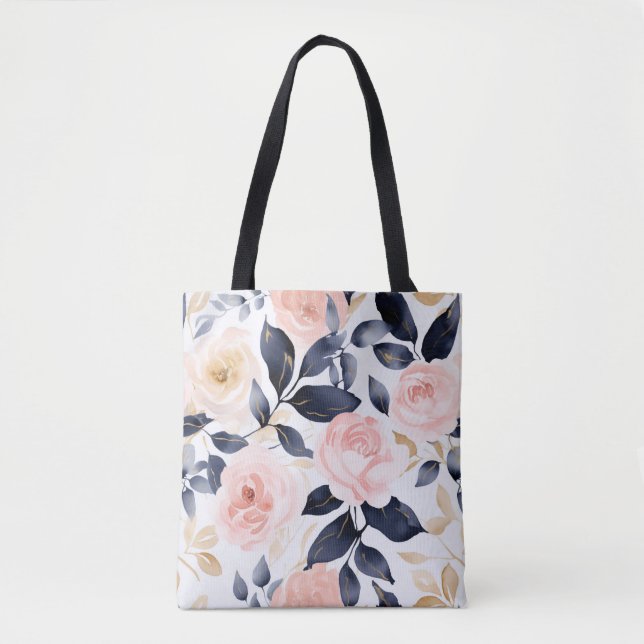 Rosa Blå Chic Blommor Tygkasse (Framsida)