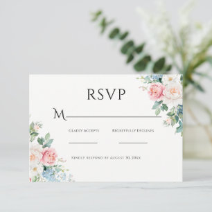 Rosa & Blå Enkel Blommig Modern Bröllop OSA Kort