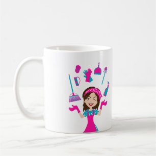 Rosa Blå Färg Tecknad Husstädservice Kaffemugg