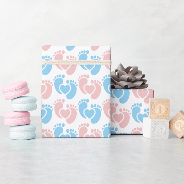 Rosa Blå Fotavtryck Doula-Gåva Baby Shower  Presentpapper (Baby Shower)