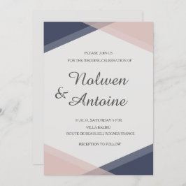  rosa blå geometrisk elegant modern bröllop inbjudningar