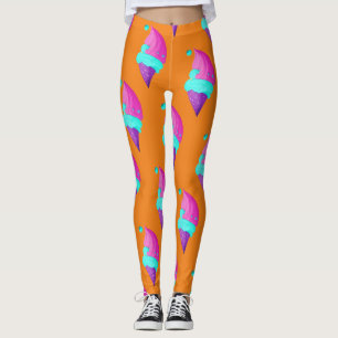 Rosa Blå Glassmönster på Orange för Tjejdocka Leggings
