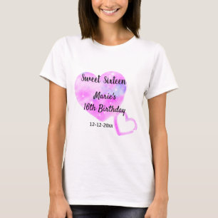 rosa blå gnistra hjärtstjärnor 16 födelsedagsk t shirt