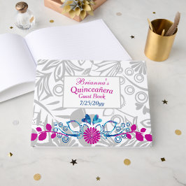 Rosa, Blå, Grå Quinceañera Gästbok