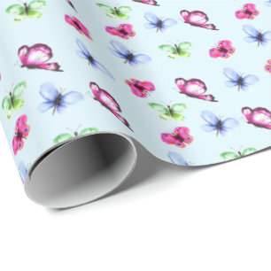 Rosa Blå Grön Fjäril Baby Shower Födelsedag Presentpapper