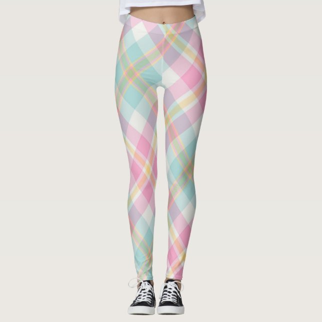 Rosa, Blå, Grön och Guld Randig Mönster Leggings (Framsida)