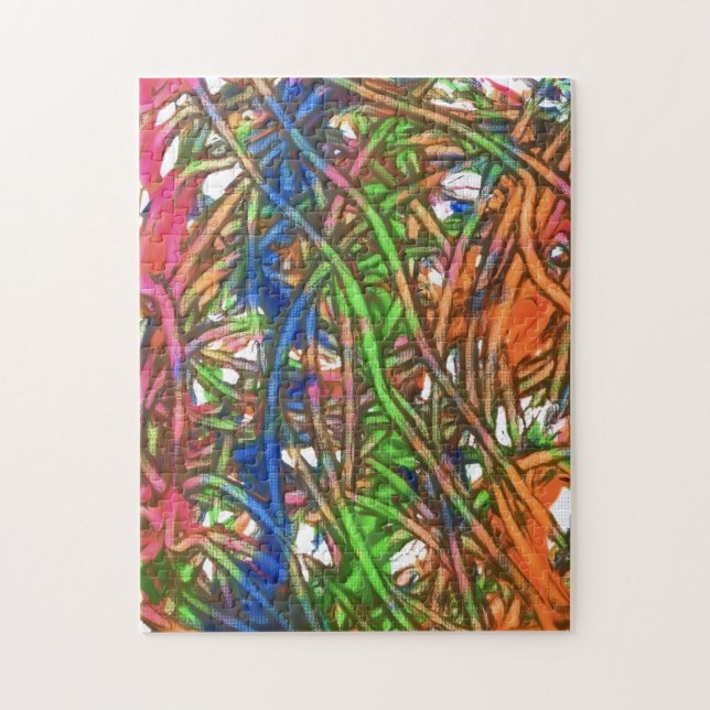 Rosa, Blå, Grön, Orange, Marmor Konstverk Pussel (Vertikal)