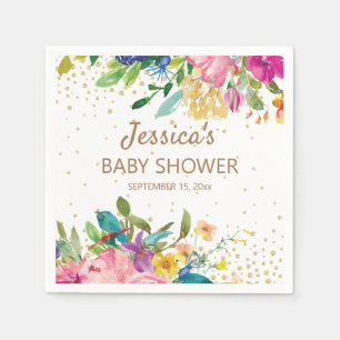 Rosa Blå Gul Baby Shower Guld Glitter Vit Pappersservett