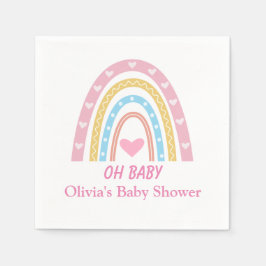 Rosa Blå Gul Boho Regnbåge Oh Baby Shower Pappersservett