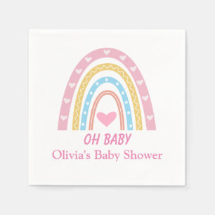 Rosa Blå Gul Boho Regnbåge Oh Baby Shower  Pappersservett