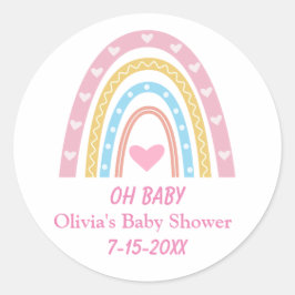 Rosa Blå Gul Boho Regnbåge Oh Baby Shower Runt Klistermärke