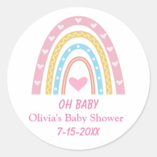 Rosa Blå Gul Boho Regnbåge Oh Baby Shower Runt Klistermärke