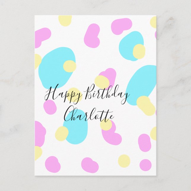 Rosa blå gul födelsedags barn former abstrakt vykort (Framsida)