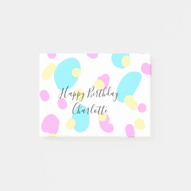 Rosa blå gul födelsedagsbarn former abstrakt post-it block (Framsida)