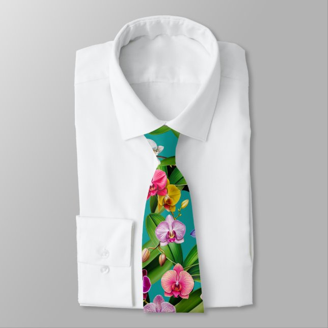 Rosa Blå Gul Lilafärgad Grön Orkidé Blommor Slips (Bunden)