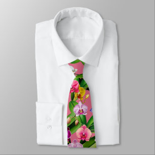 Rosa Blå Gul Lilafärgad Grön Orkidé Blommor Slips