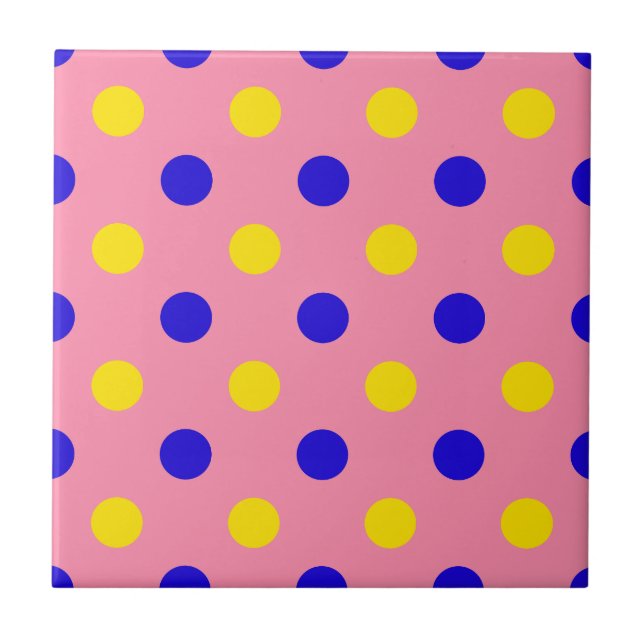 Rosa Blå Gul Prickig Design  Kakelplatta (Framsidan)