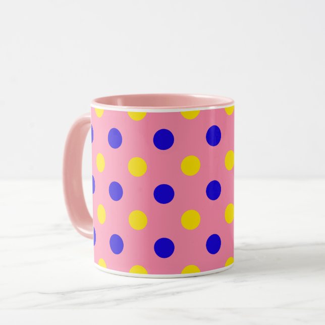 Rosa Blå Gul Prickig Design  Mugg (Framsida vänster)