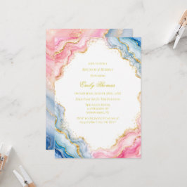 Rosa Blå Guld Agat Brunch & Bubbly Inbjudningar