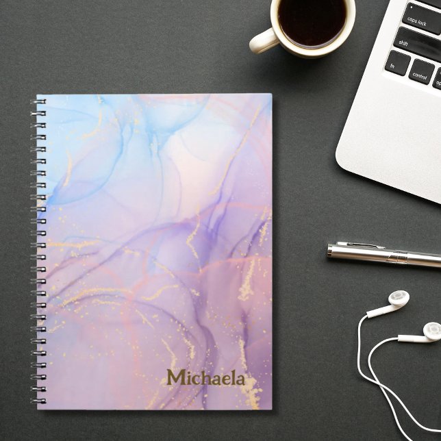 Rosa Blå Guld Glitter Marmor Namn  Anteckningsbok (Pink Blue Gold Glitter Marble Name Notebook)