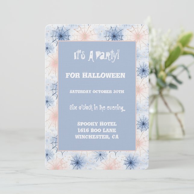Rosa Blå Halloween Spindelnät Kostymfest Inbjudningar (Stående Fram)