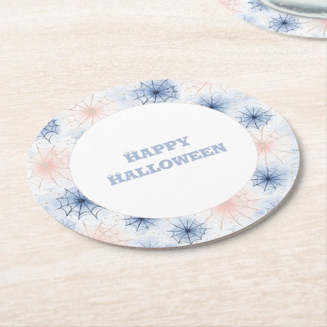 Rosa Blå Halloween Spindelnät Underlägg Papper Rund (Vinklad)