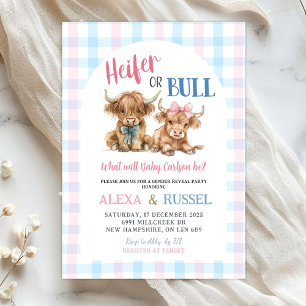 Rosa Blå Heifer-Tjur Köns Upptäck Invitation Inbjudningar