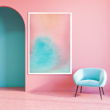 Rosa Blå himmel Abstrakt Vattenfärgsutskrift
