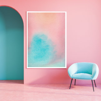 Rosa Blå himmel Abstrakt Vattenfärgsutskrift Poster