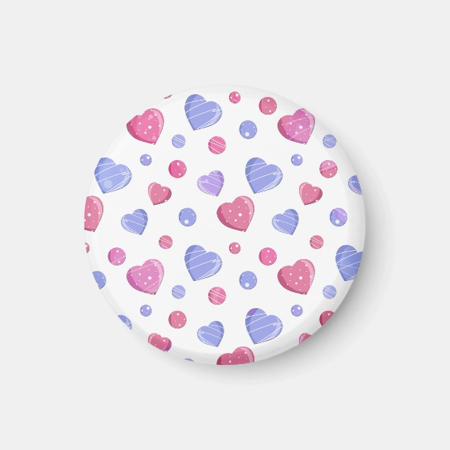 Rosa, blå hjärtan på vit bakgrund. magnet (Framsidan)