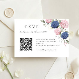 Rosa & Blå Hydrangea Bröllops QR-kod RSVP-kort Inbjudningar