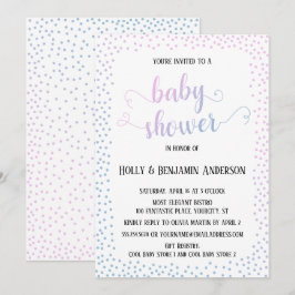 Rosa Blå konfetti-typografiBabykläder Inbjudningar