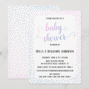 Rosa Blå konfetti-typografiBabykläder Inbjudningar