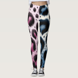Rosa & Blå Leopardpäls Djurtryck Fläckar  Leggings