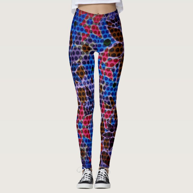 Rosa Blå Lila Blommig #6 Leggings (Framsida)