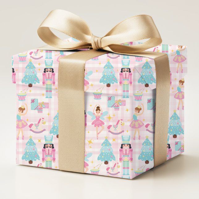 Rosa Blå Nötknäppare Ballerina Julmönster Presentpapper (Skapare uppladdad)