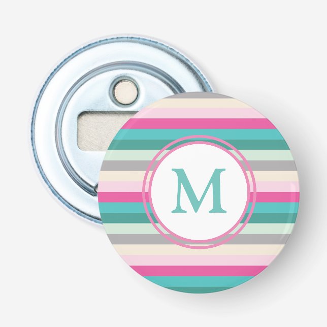 Rosa Blå och Gröna Monogramränder Flasköppnare (Framsidan)