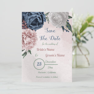 rosa blå och vit blommigt grön spara datumet